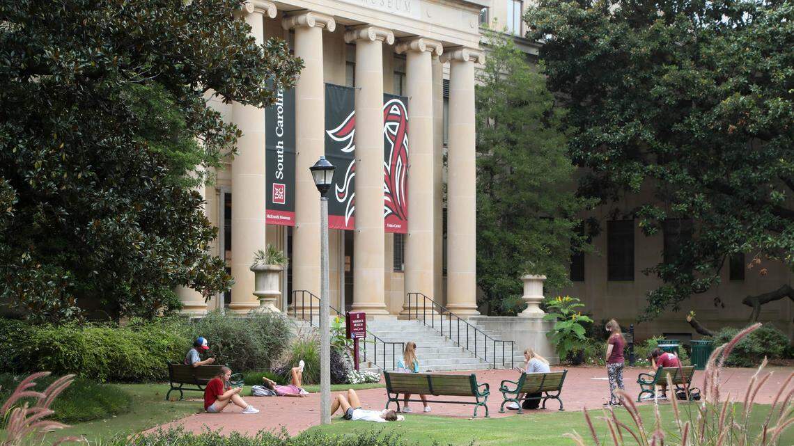 University of South Carolina students relax in the horseshoe.