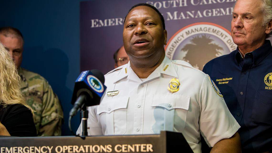 Leroy Smith, Director of the South Carolina Department of Public Safety, speaks at the South Carolina Emergency Operations Center regarding Hurricane Dorian.