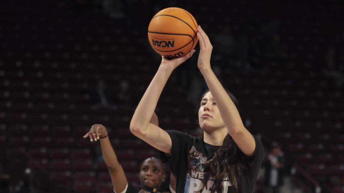 South Carolina's Alicia Tournebize warms up before their women's basketball game against Georgia at Colonial Life Arena on Sunday, Jan. 11, 2026.
