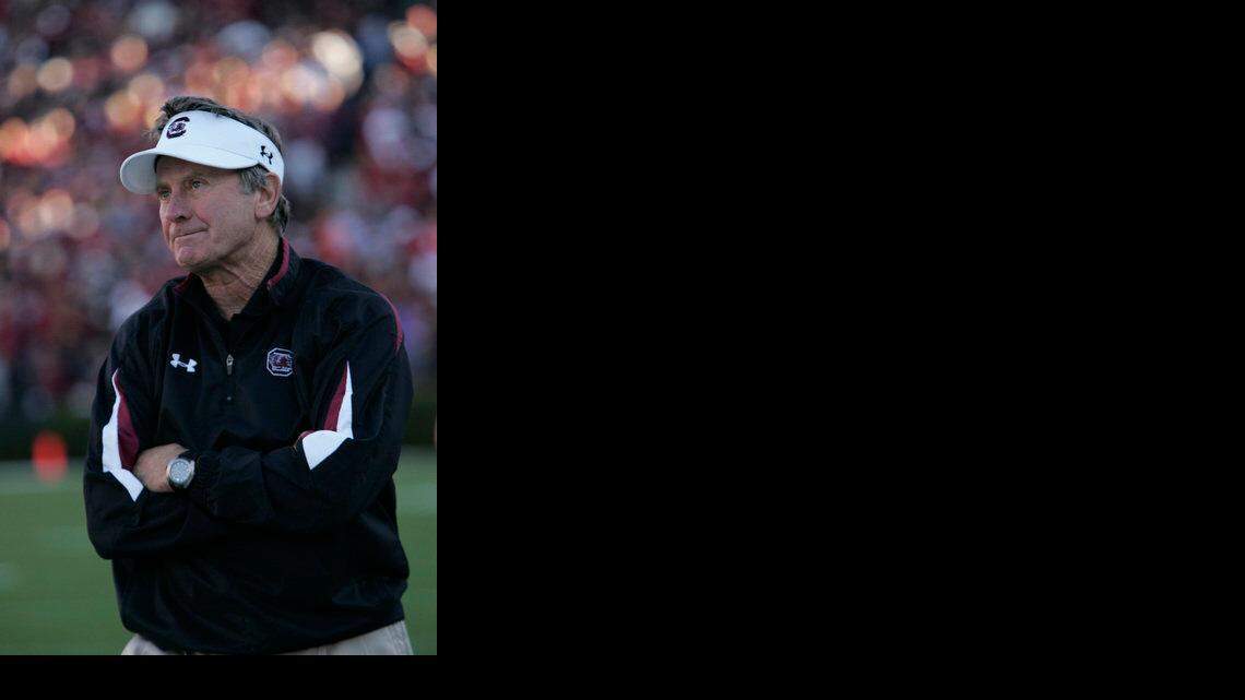 University of South Carolina head coach Steve Spurrier watches the final seconds tick off the clock against Clemson University in the second half at Williams-Brice Stadium on Saturday. South Carolina won 34-17.