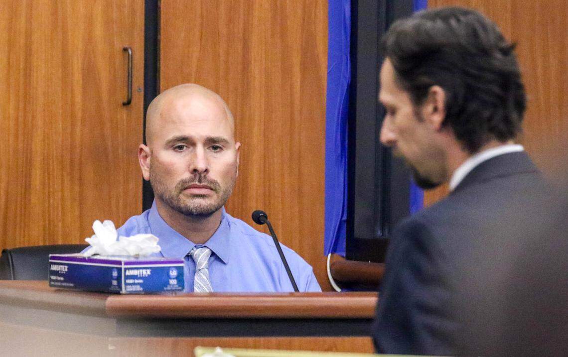 Justin Martin, a video technician with the Solicitor’s office, testifies about videos obtained from The Bird Dog Cafe and security cameras in the Five Points area during the trial of Nathaniel Rowland on Monday, July 26, 2021 in Richland County Circuit Court. Rowland is accused of killing Samantha Josephson after luring her into his car.