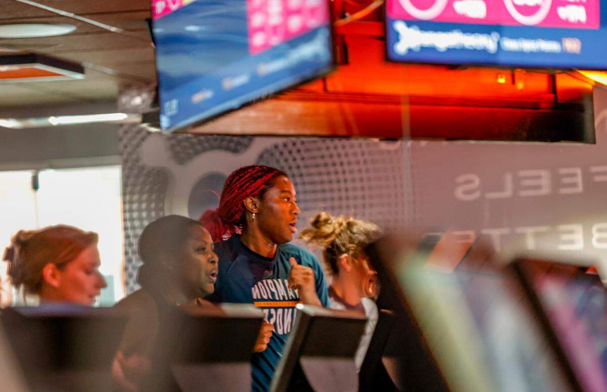 Gamecocks women’s basketball star Aliyah Boston participates in a fitness class at Orangetheory Fitness in Columbia. Boston was offered a NIL deal with the company as part of being awarded Most Outstanding Player (MOP) of the Division 1 NCAA women’s basketball National Championship game in 2022.