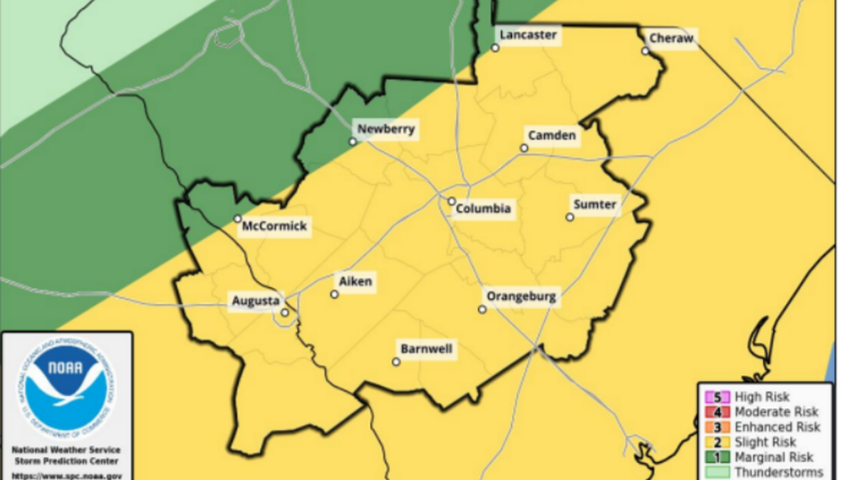 The National Weather Service is forecasting potential severe weather in the Midlands on Tuesday, Jan. 9.