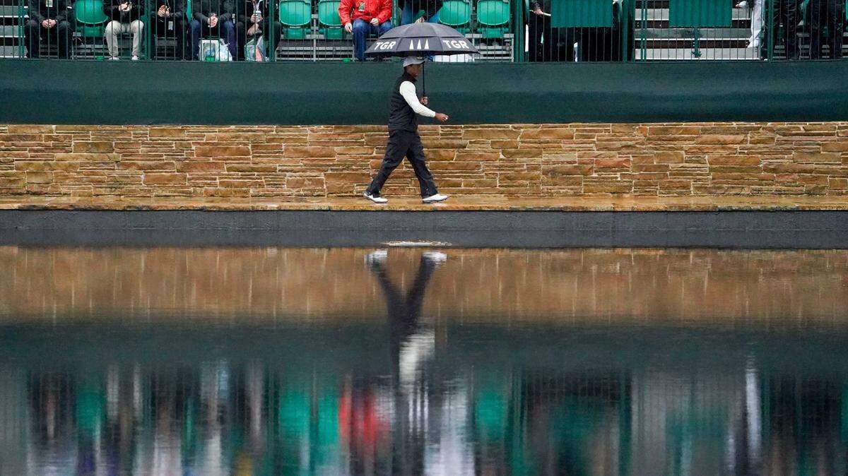 Tiger Woods crosses The Sarazen Bridge on the 15th hole during the second round of The Masters golf tournament.