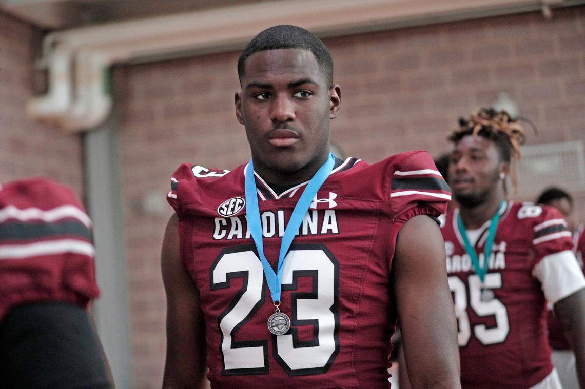 Djay Braswell and the University of South Carolina football team freshmen took part in the annual Pigskin Poets reading event Friday, July 21, 2023 at the Drew Wellness Center in Columbia.