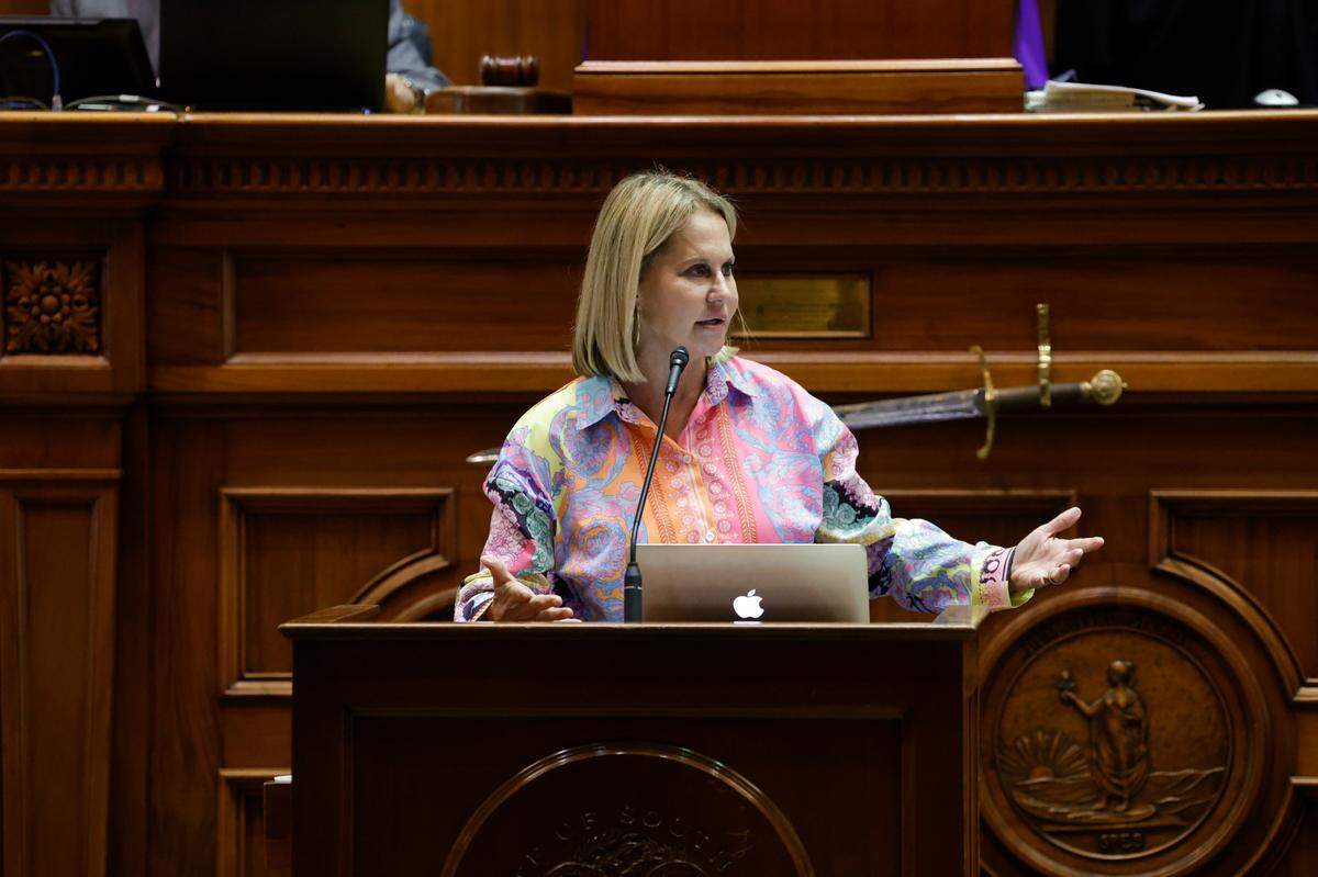 Sen. Sandy Senn, R-Charleston discusses the abortion bill in the South Carolina Senate chamber on Wednesday Sept. 8, 2022.