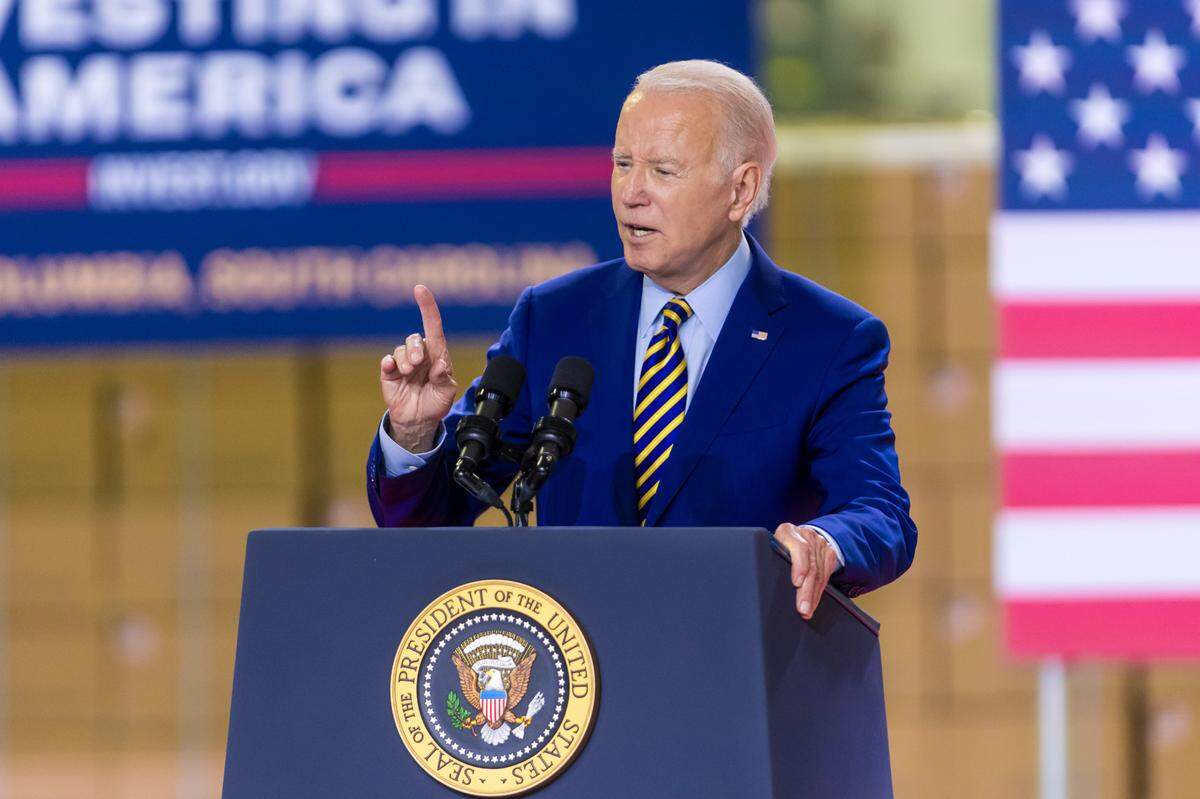 U.S. President Joe Biden speaks at Flex LTD in West Columbia, SC, Thursday, July 6, 2023.