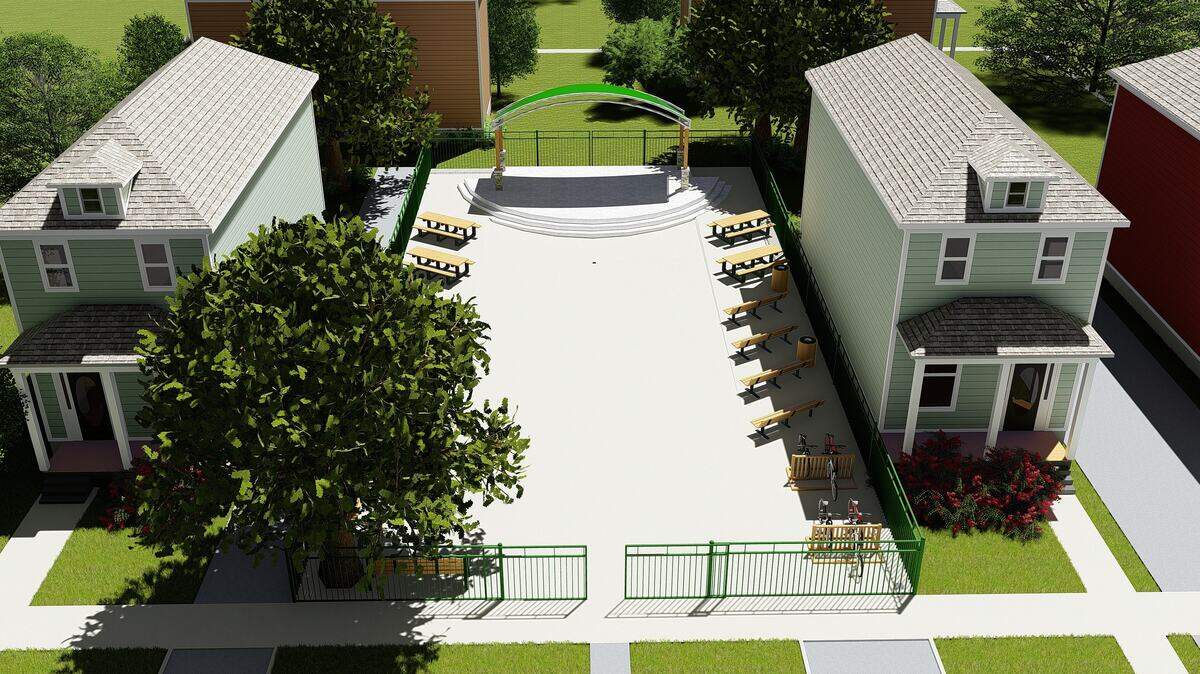 An artist’s rendering of what the proposed park on Richland Street would look like. The park at 1324 Richland would be operated by Holy Trinity Greek Orthodox Church, according to a proposal before Columbia’s zoning board.