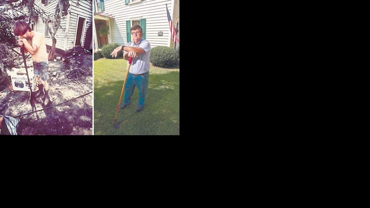 Left (file photo): In 1989, Ben Graham of McClellanville helps clean up the home of his cousin Mary Scott in the wake of Hurricane Hugo. Right (Tim Dominick/tdominick@thestate.com) Ben Graham stands in front of his cousin's McClellanville home in 2008.