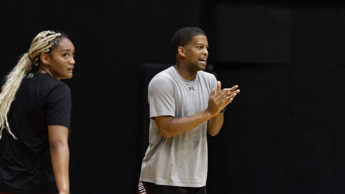 South Carolina women’s basketball assistant coach Winston Gandy at practice.