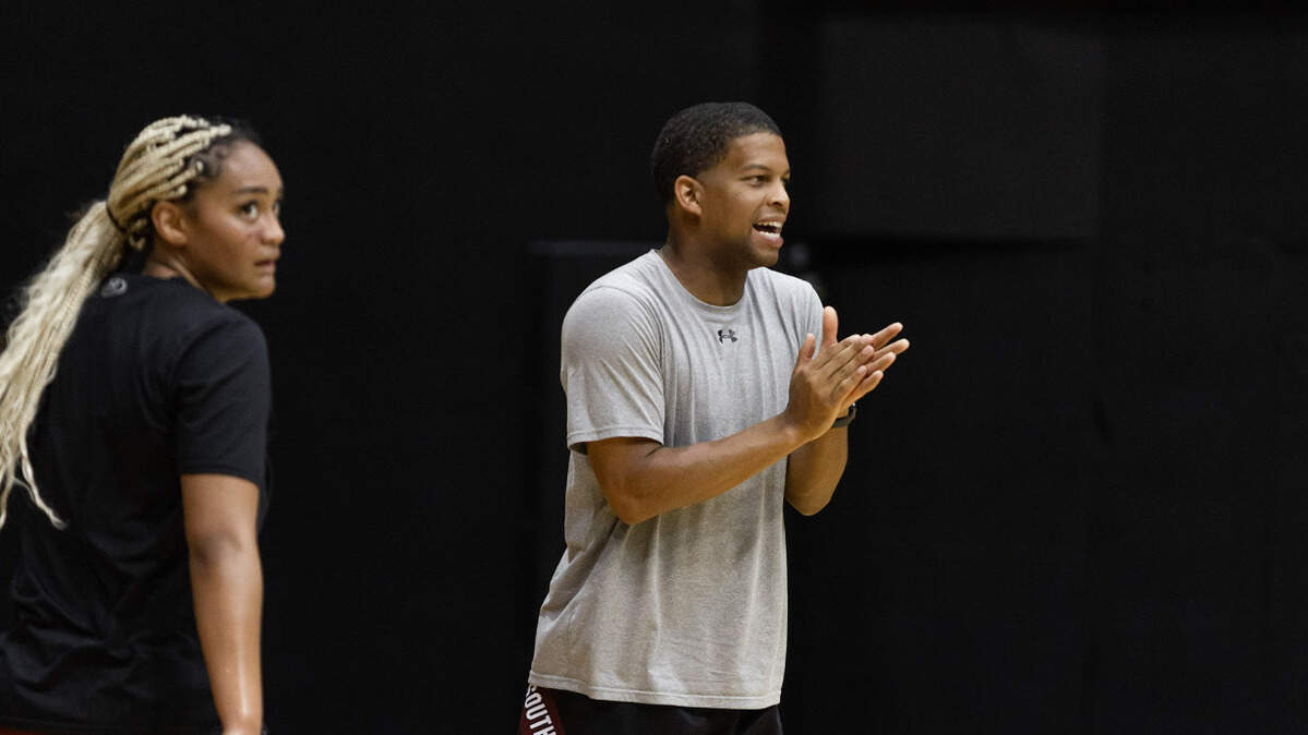 South Carolina women’s basketball assistant coach Winston Gandy at practice.