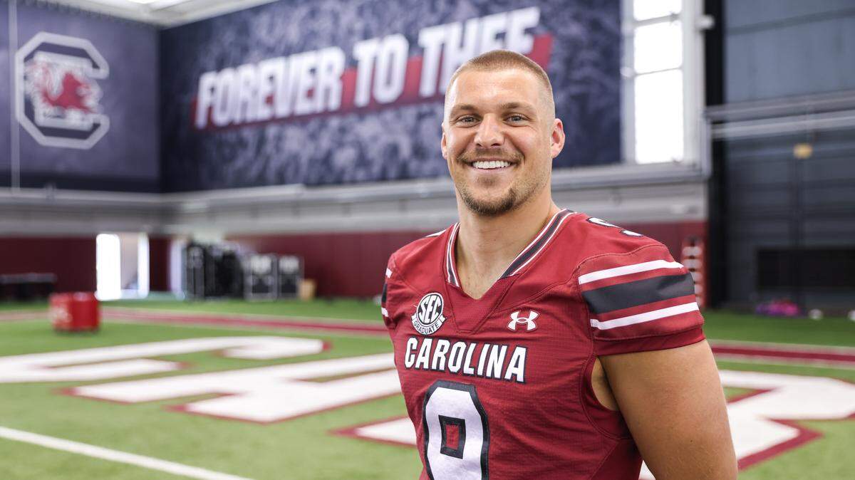 South Carolina quarterback Luke Doty (9) is seen during Media Day in Columbia on Thursday, July 31, 2025.