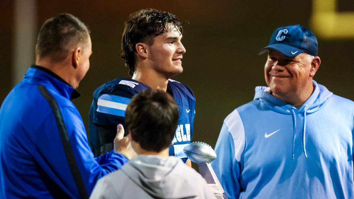 Chapin Eagles Max Drag (5) is recognized during their game against the White Knoll Timberwolves at Chapin High School Friday, October 21, 2022.