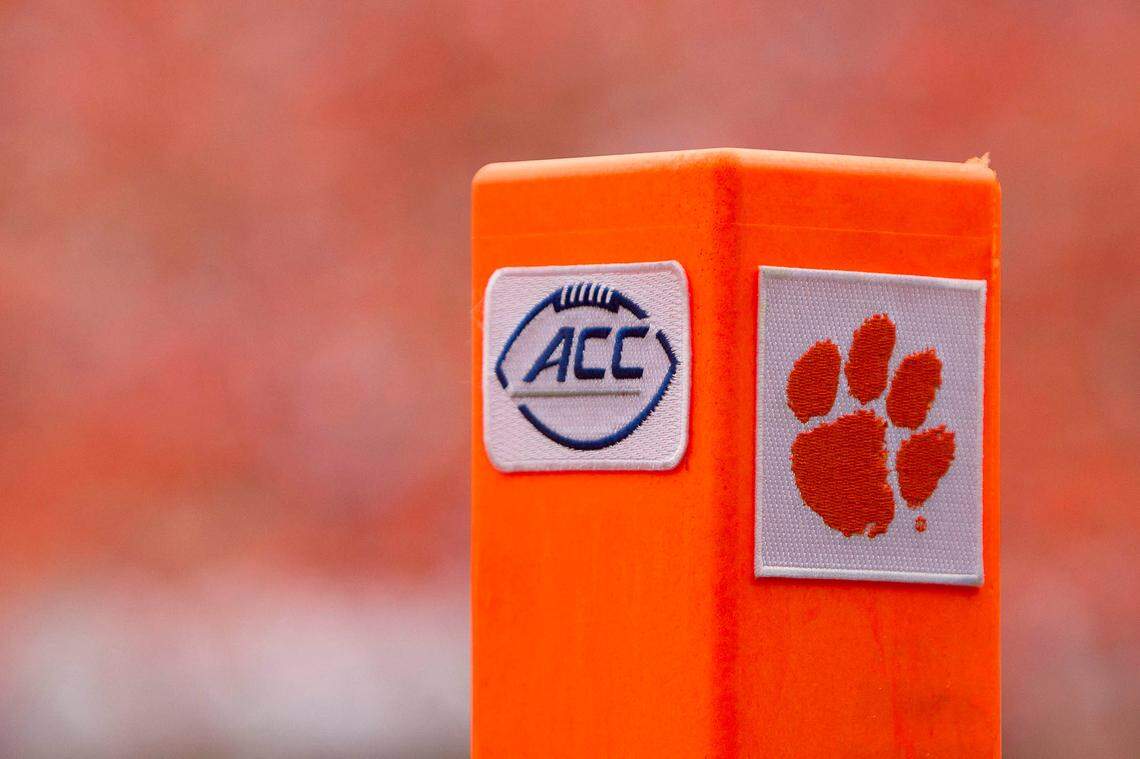 Sep 12, 2015; Clemson, SC, USA; A view of the goal line marker during the first half of the game between the Clemson Tigers and the Appalachian State Mountaineers at Clemson Memorial Stadium. Mandatory Credit: Joshua S. Kelly-USA TODAY Sports