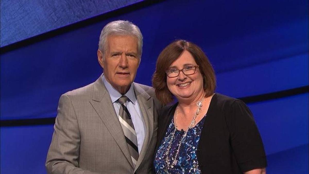 Westwood High School’s Cheryl Guy with ‘Jeopardy’ host Alex Trebek