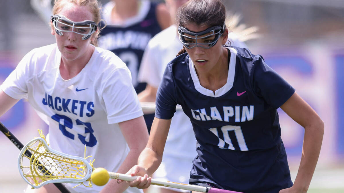 Ava-Claire Collins (10) of Chapin chases down a loose ball during the SCHSL Girls Lacrosse State Championship between Chapin and Fort Mill at Irmo High School in Irmo on Saturday, April 27, 2024.