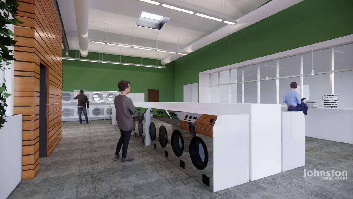 The Greenville Laundry Lounge will feature eco-friendly washers that accept payment by smart phone.
