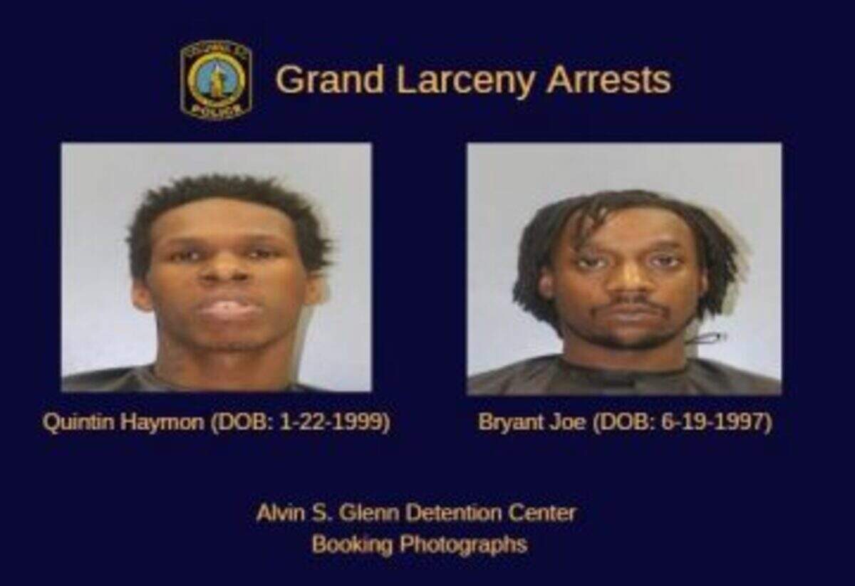 Quintin Haymon, left, and Bryant Joe were charged after a crash in downtown Columbia.