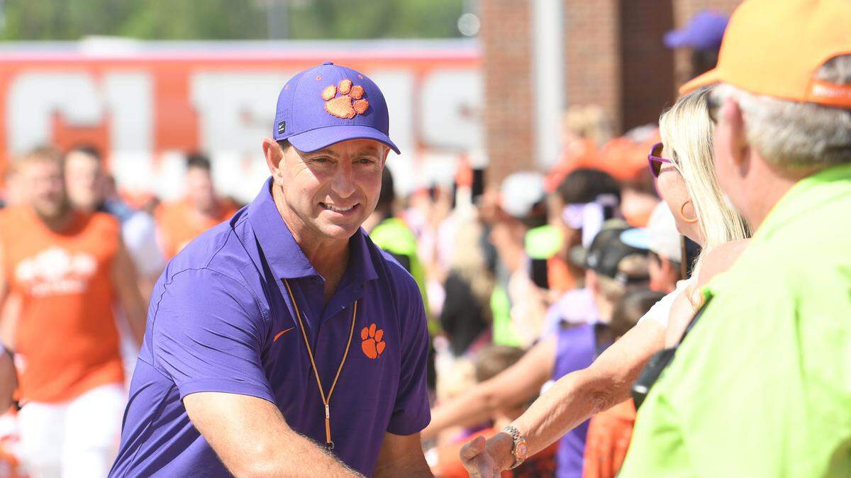 Clemson head coach Dabo Swinney during Tiger Walk before the Orange and White Spring game in Memorial Stadium at Clemson, Saturday, November 30, 2024.