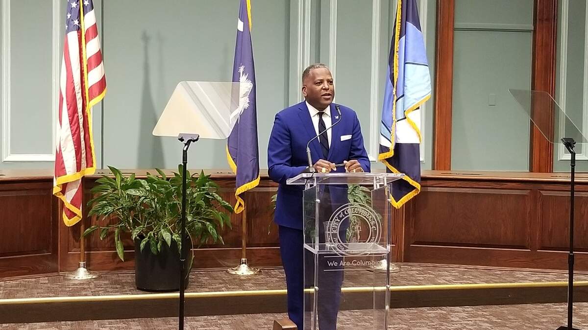 Columbia Mayor Steve Benjamin delivers his final State of the City address on Feb. 16, 2021.