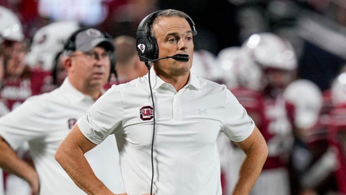 South Carolina Gamecocks head coach Shane Beamer during the second quarter against the North Carolina Tar Heels at Bank of America Stadium.