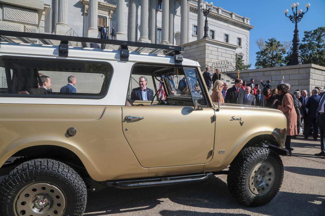 Scout Motors is welcomed to South Carolina during a ceremony at the South Carolina State House on Monday, March 20, 2023. The plant, located in Blythewood, will produce all-electric trucks and rugged SUVs.