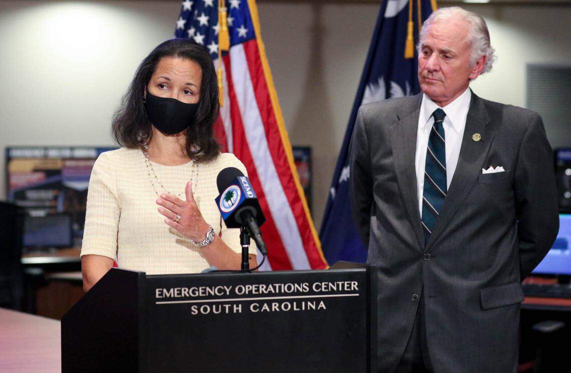 Dr. Linda Bell speaks during a press conference at the South Carolina Emergency Management Division. 7/29/20