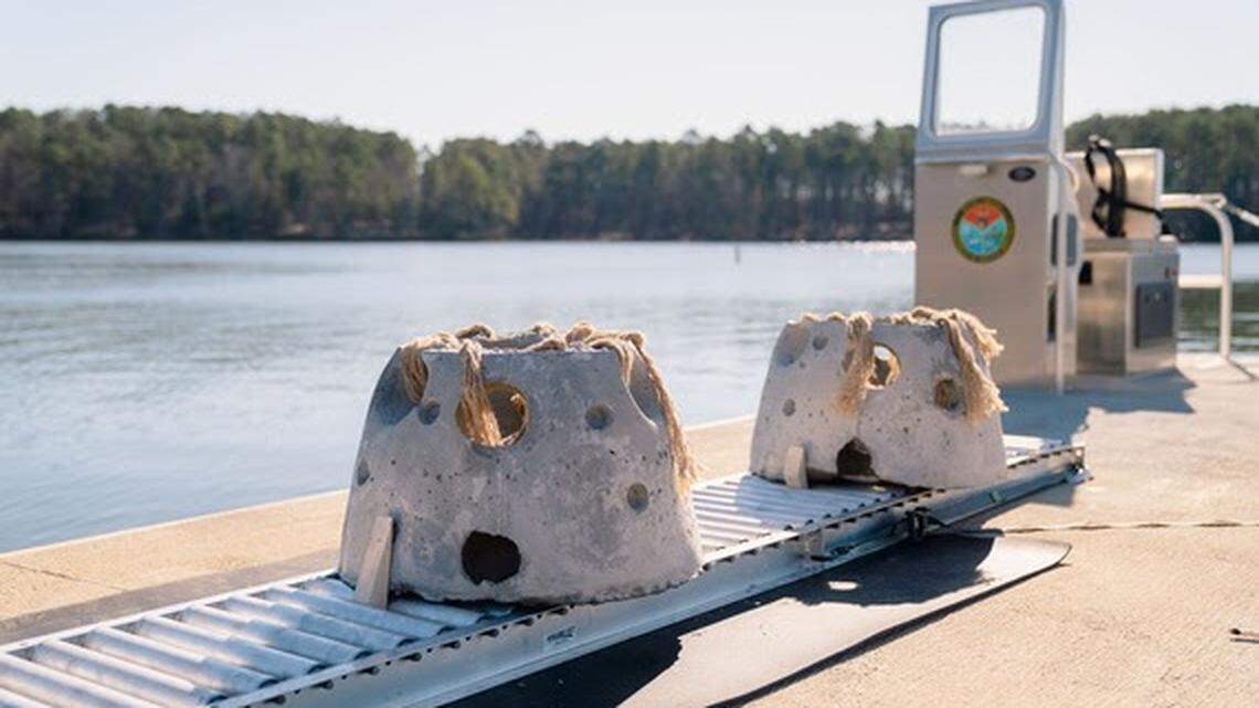 Artificial reef balls made of concrete that have been dropped into Lake Murray by the S.C. Department of Natural Resources to create fish habitats in the lake.