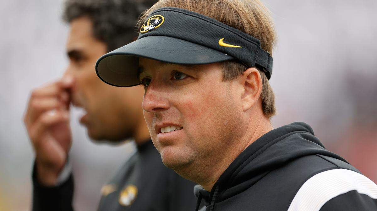 Missouri Tigers head coach Eliah Drinkwitz leaves the field before his team plays South Carolina on Saturday, October 29, 2022.