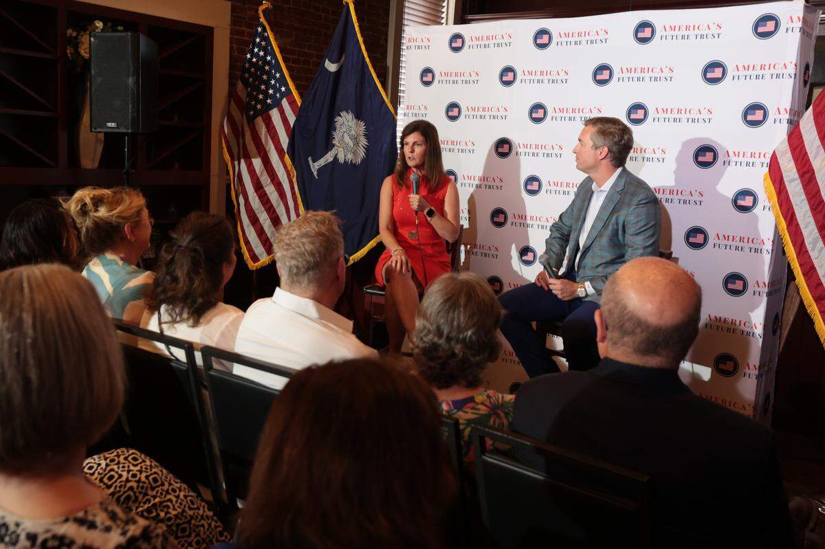 Lt. Gov. Pamela S. Evette holds a town hall event at the Vista Room at the Blue Marlin restaurant in Columbia on Wednesday, June 25, 2025.