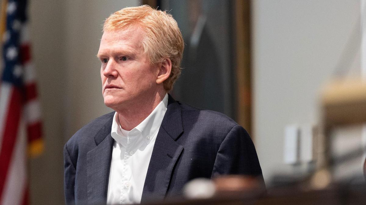 Alex Murdaugh stands next to the witness booth during a break in his trial for murder at the Colleton County Courthouse on Thursday, February 23, 2023. Joshua Boucher/The State/Pool