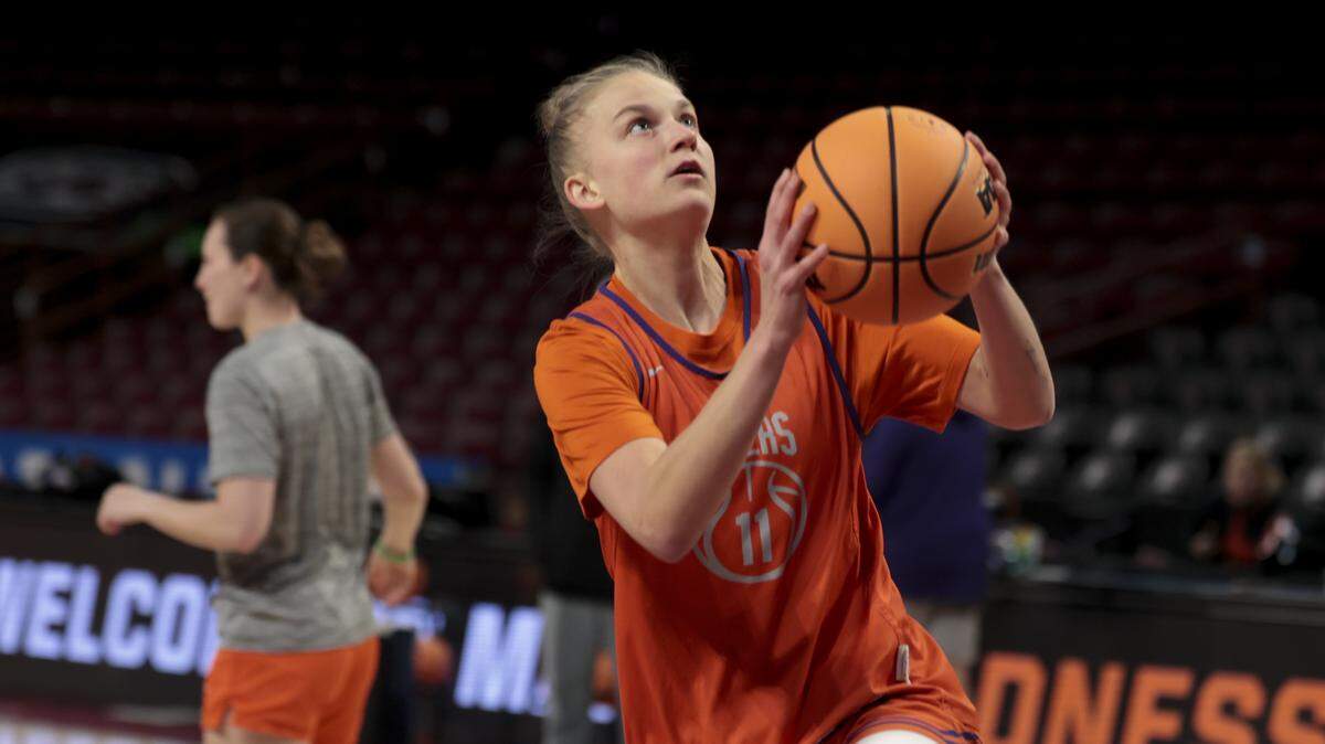 Clemson’s Rusne Augustinaite shoots during their practice on Friday, March 20, 2026 before their NCAA Tournament game against University of Southern California at Colonial Life Arena at Colonial Life Arena.