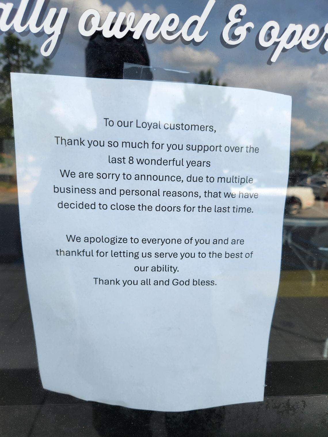 A note on the door of the Wayback Burgers location at 5230 Sunset Blvd. in Lexington, SC says the restaurant is closed.