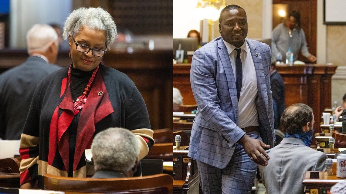 Representative Wendy Brawley D-Richland and Representative Jermaine Johnson D-Richland at the South Carolina Statehouse on Wednesday, December 1, 2021.
