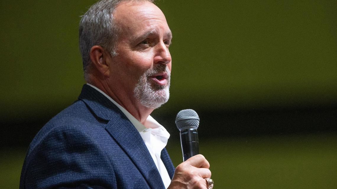 Representative Jeff Duncan speaks to the annual Faith and Freedom Barbecue on Monday, August 28, 2023. During the event, he thanked first responders and invited presidential primary candidates to speak.
