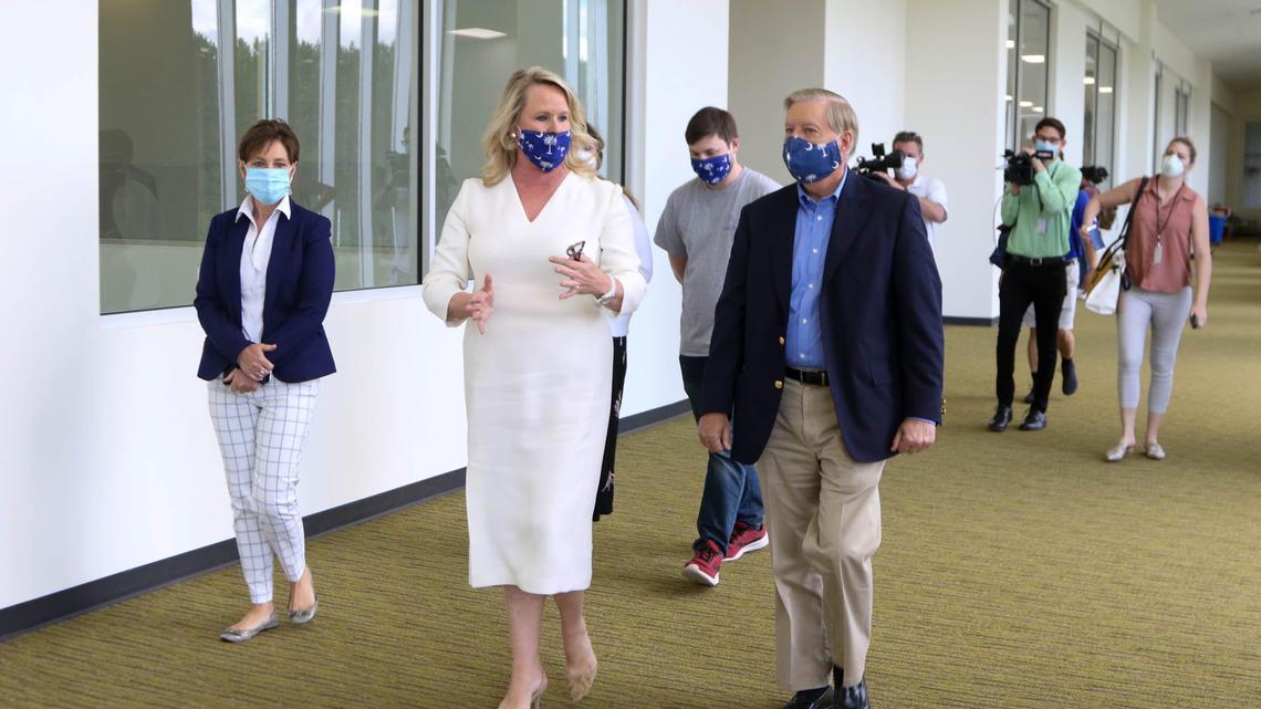 Lou Kennedy, CEO of Nephron Pharmaceuticals takes Sen. Lindsey Graham on a 2020 tour of the facility in Cayce. 5/15/20