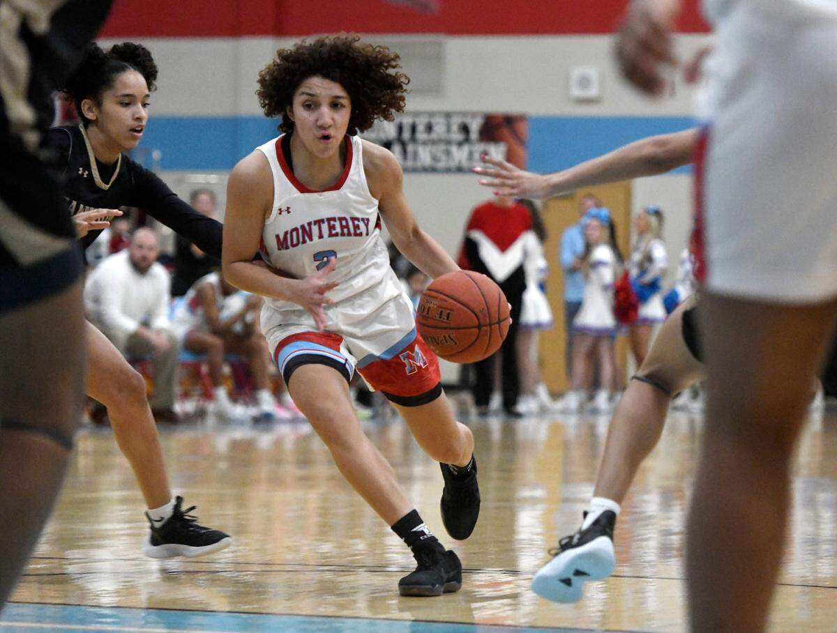 Monterey’s Aaliyah Chavez dribbles the ball against Amarillo High in a non-district girls basketball game, Friday, Dec. 9, 2022, at Monterey High School.