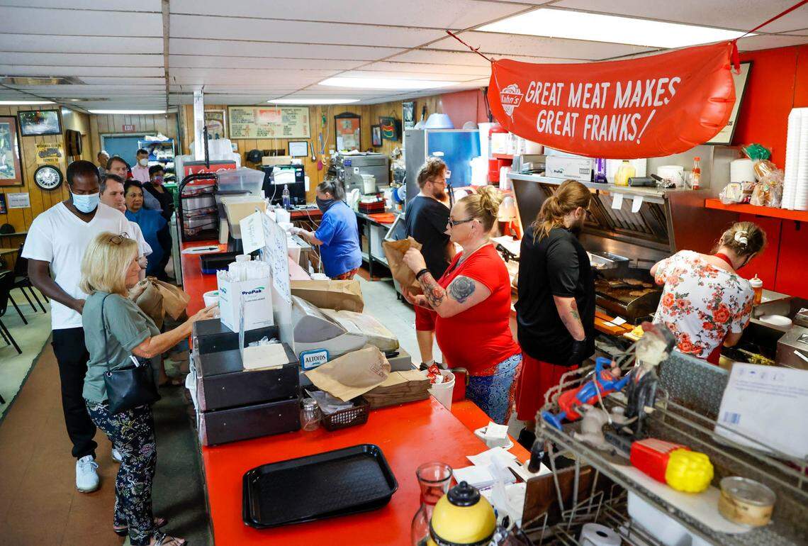 Mack’s Cash Grocery serves 150-200 hot dogs a day. Customers to the restaurant recently voted Mack’s hot dogs as the best hot dogs in the city.