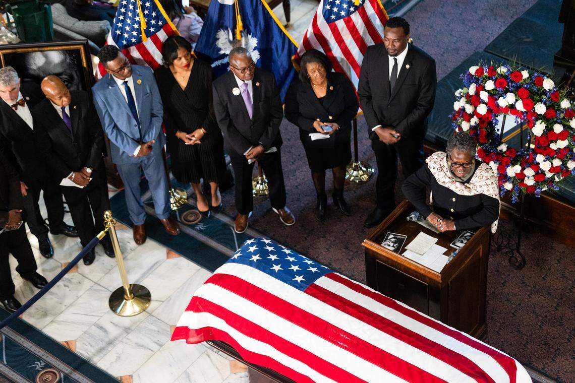 State Rep. Gilda Cobb-Hunter speaking during a memorial service for Rev. Jesse Jackson at the South Carolina State House on Monday, March 2, 2026.