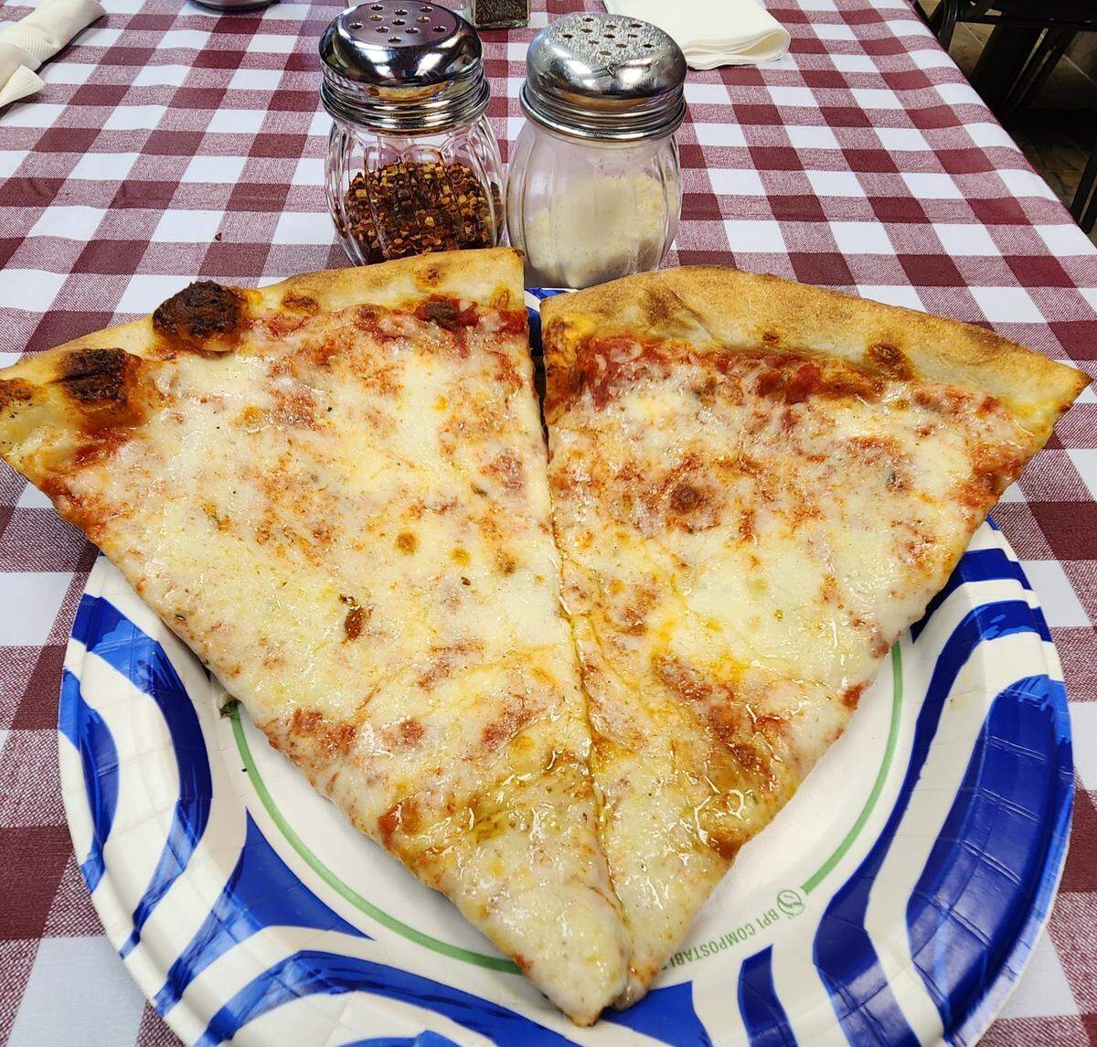 Two slices of cheese pizza from Ferrara Real N.Y. Pizza and Pasta in Irmo, SC
