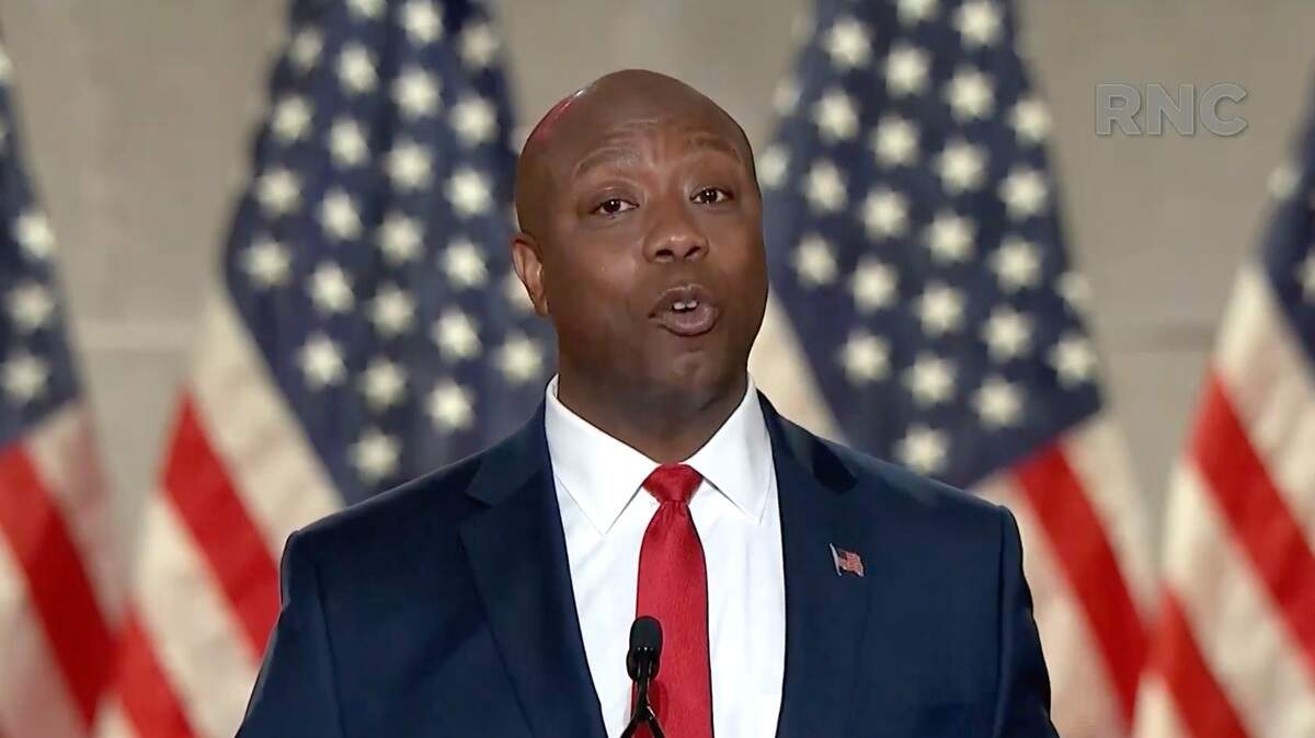 U.S. Sen. Tim Scott, R-South Carolina, speaks on the first night of the Republican National Convention on Aug. 24, 2020.