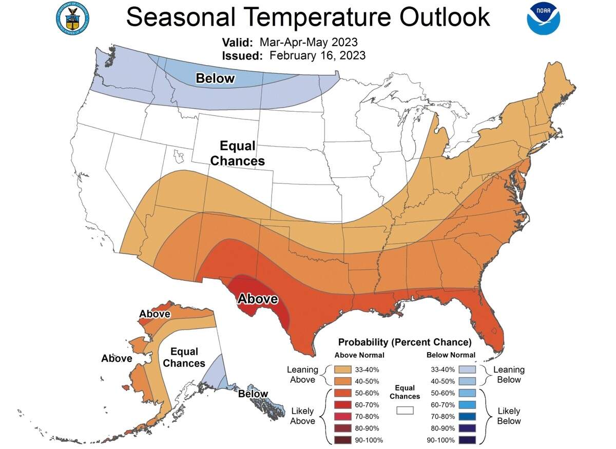 The latest seasonal temperature map for the U.S. from the NOAA Climate Prediction Center.