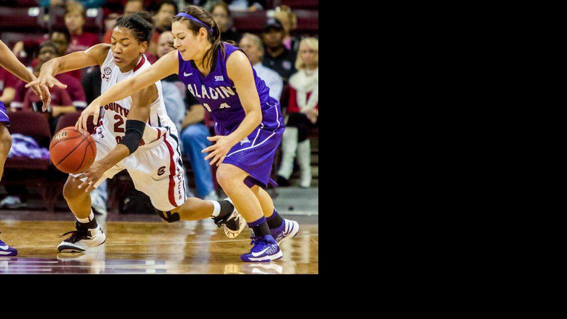 South Carolina Gamecocks guard Ieasia Walker(2) steals the ball against Furman.