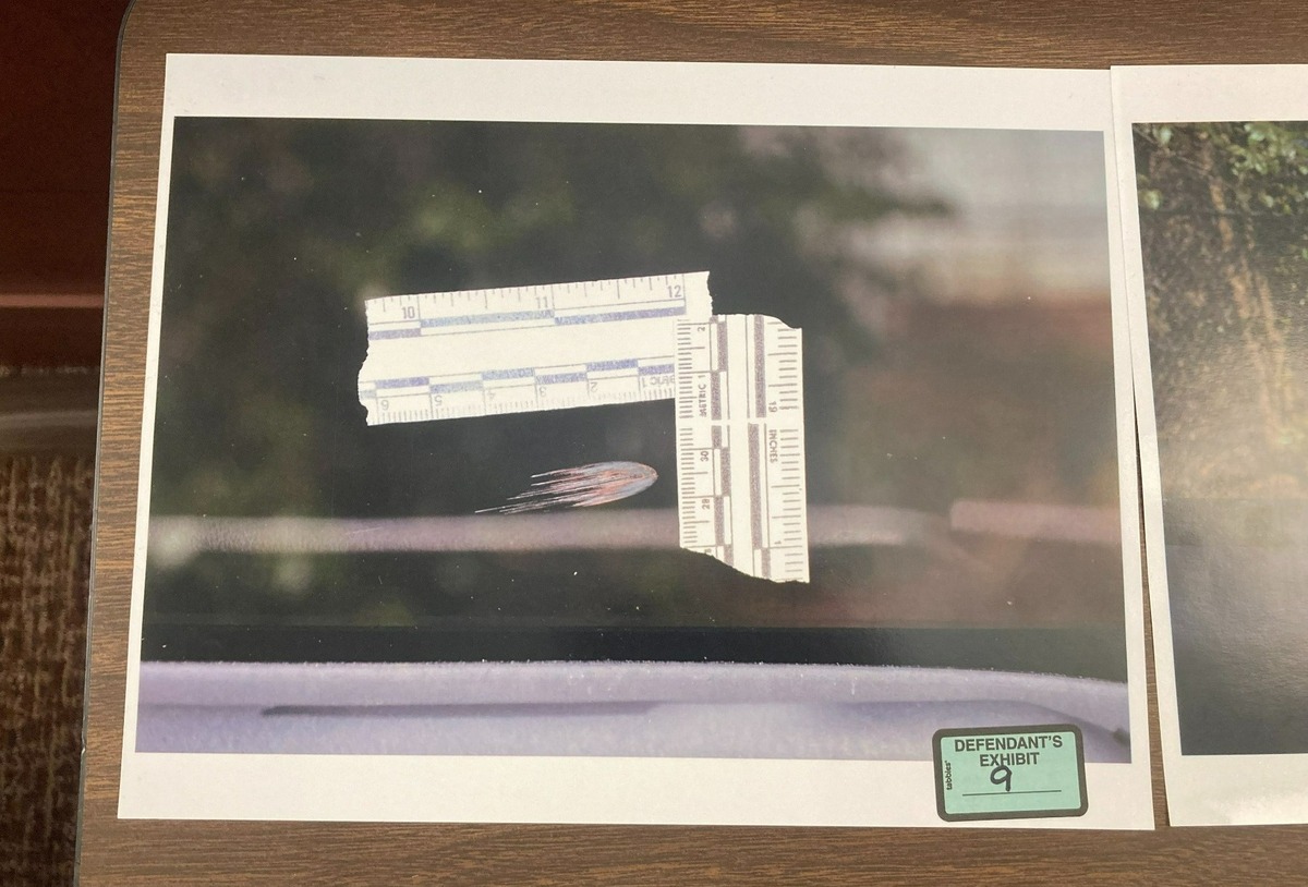 A defense exhibit showing a “smear” left by a bullet ricochet was shown in Lexington County court on June 30, 2023.