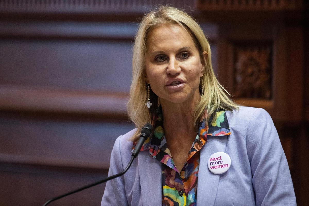 Senator Sandy Senn, R-Charleston, speaks about fentanyl trafficking and characterizes the debate on abortion restrictions as misplaced priorities on Tuesday, May 23, 2023.