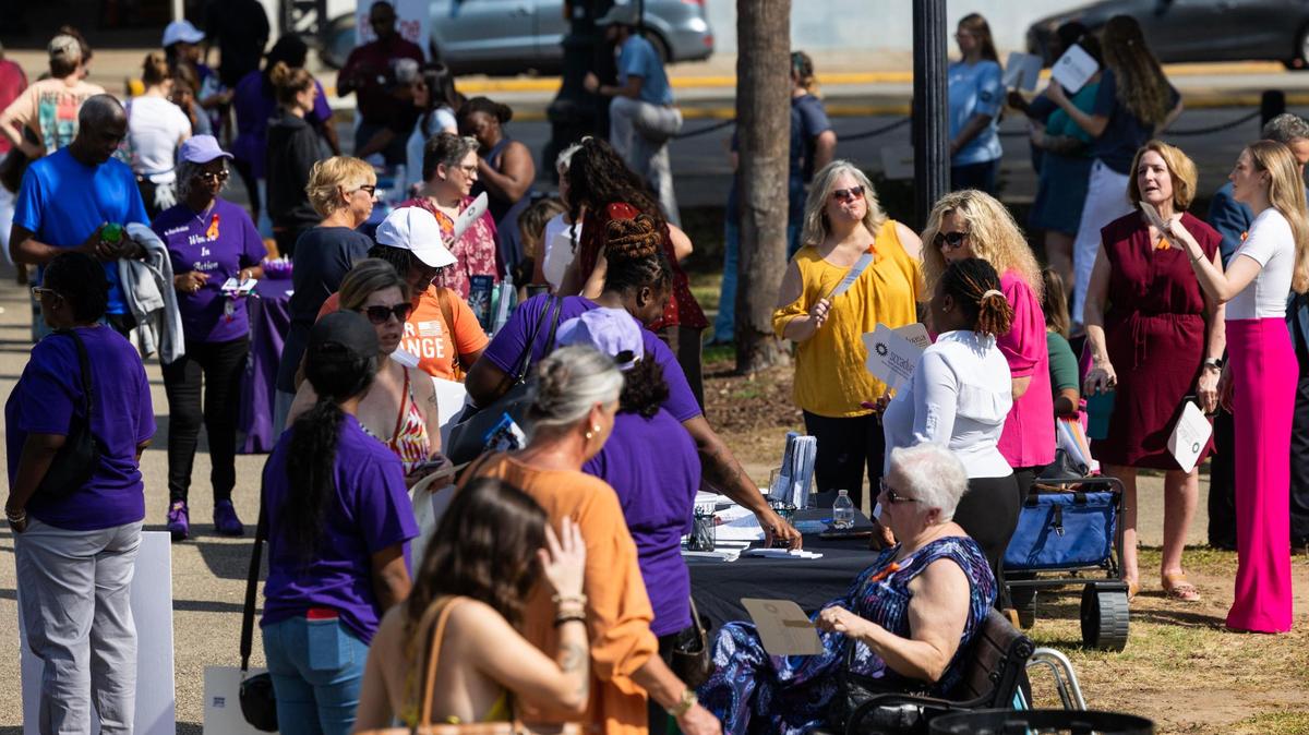 The South Carolina Victim Assistance Network and the South Carolina Coalition Against Domestic Violence and Sexual Assault host a rally at the South Carolina State House on Tuesday, May 9, 2023.