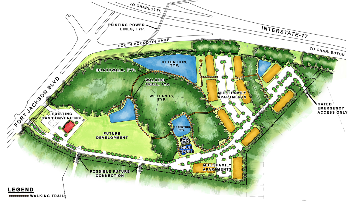 A rendering of a proposed multi-family housing development at Fort Jackson. A special exemption to a zoning request will be heard at the Columbia Board of Zoning Appeal’s March 2 meeting to determine if this project will move forward.