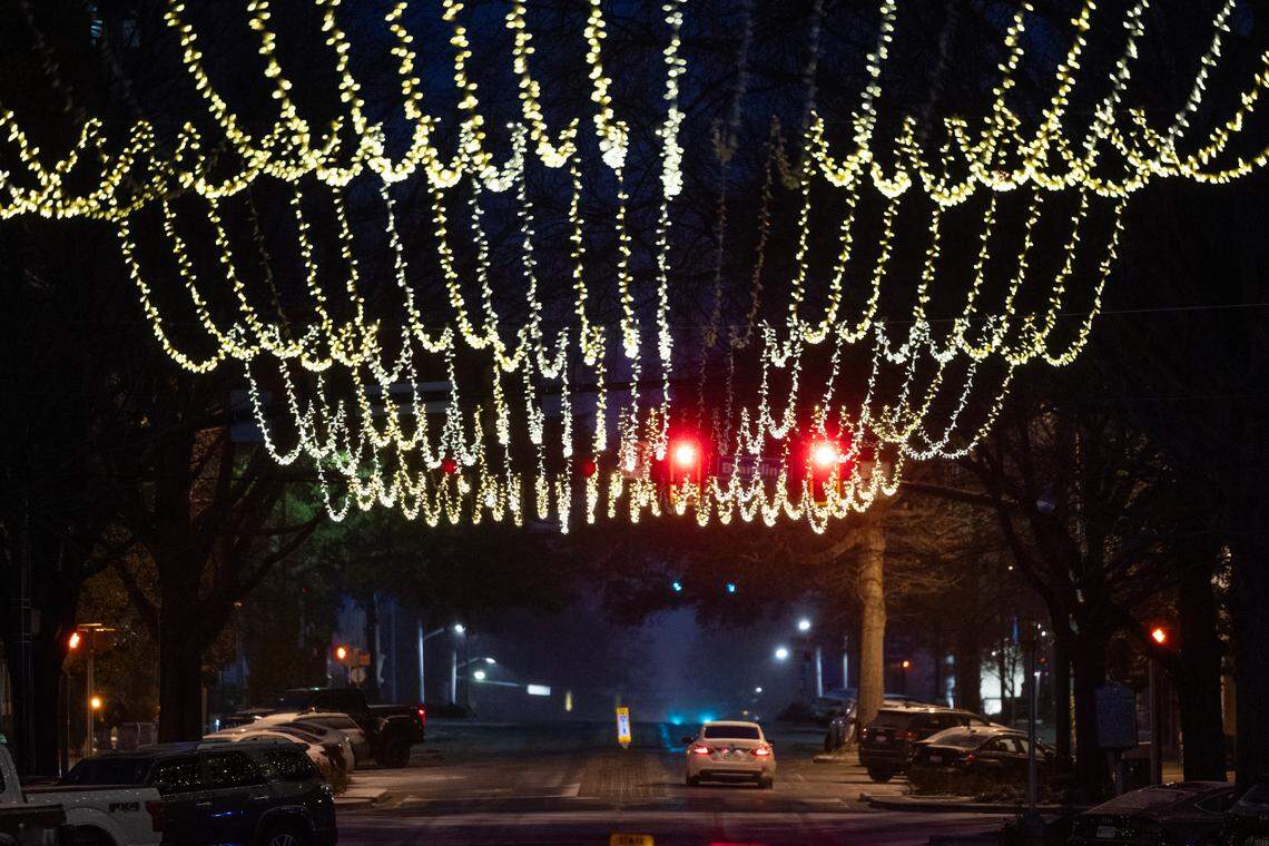A look at Main Street in Columbia as snow begins to fall Tuesday.