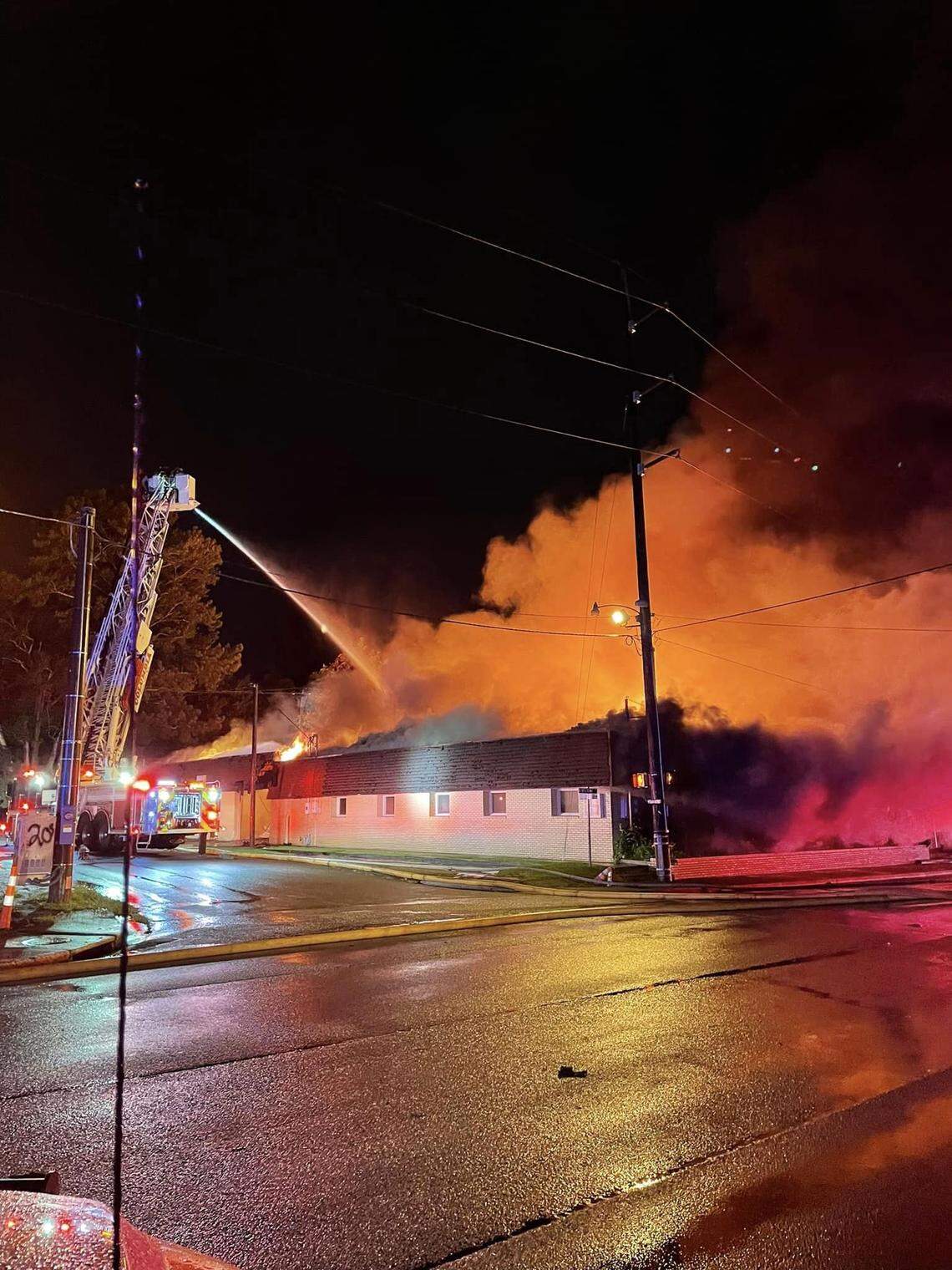 Members of the Columbia Fire Department battle a blaze.