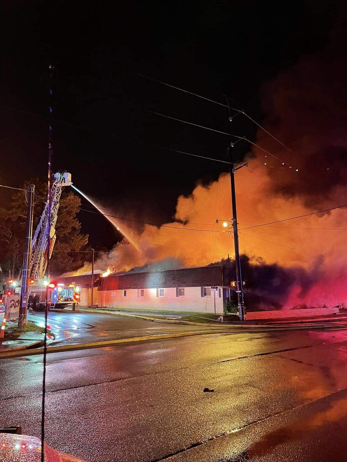 Members of the Columbia Fire Department battle a blaze.